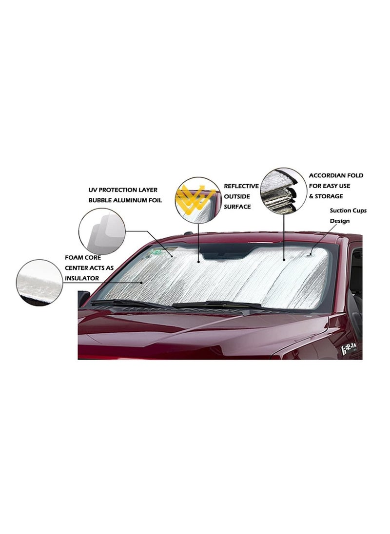 5 Layer Universal Foldable Car Reflective Sun Shade Protector For Front Windows Block UV Rays Keep Car Cool Easy to Use Diamond Reflective 130X60CM