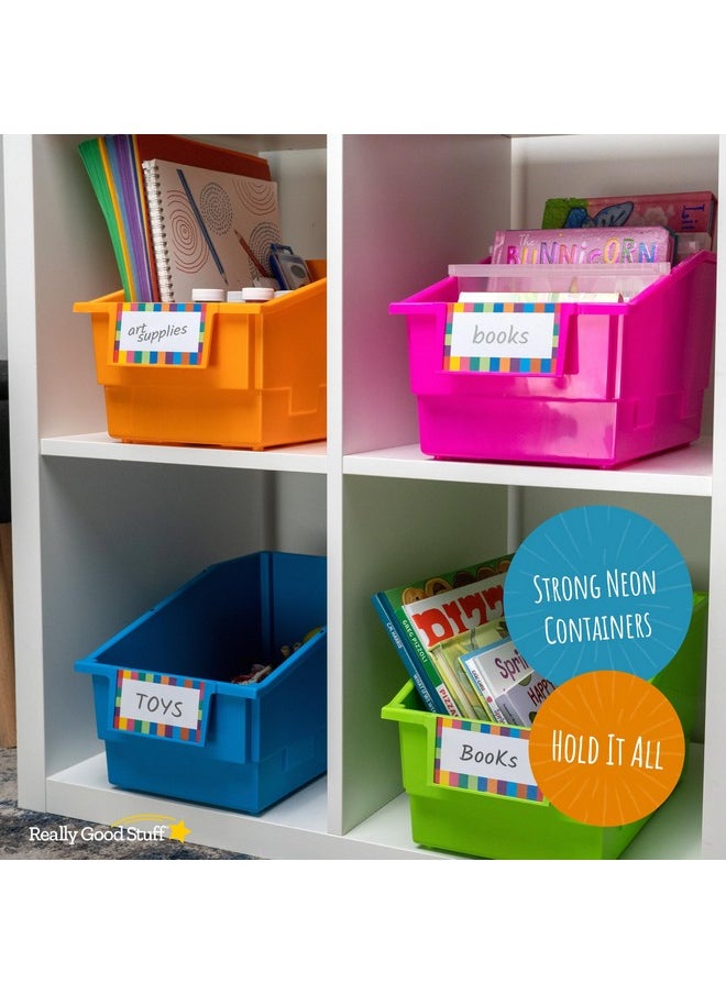Really Good Stuff Chapter Book Library Bins With Dividers, 8¾" X 13½" X 7¾" - 4 Pack, Neon | Plastic Shelf Bin Organizer For Classroom Library, Book Organization, Documents, Files, Magazines  - Image 3
