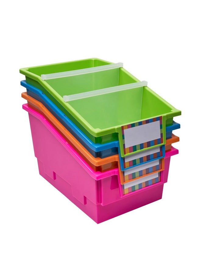 Really Good Stuff Chapter Book Library Bins With Dividers, 8¾" X 13½" X 7¾" - 4 Pack, Neon | Plastic Shelf Bin Organizer For Classroom Library, Book Organization, Documents, Files, Magazines  - Image 4