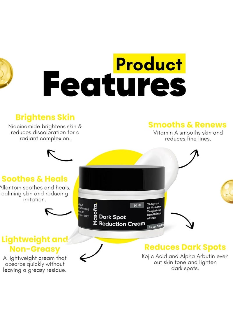 Masofta Dark Spot Reduction & Removal Cream for Pigmentation, Melasma, Acne Marks, Blemishes, Underarms, Neck, Knees & Knuckles | Dark Spot & Patch Corrector | with Kojic Acid, Alpha Arbutin & Niacinamide | For Men & Women | 50g - Image 5