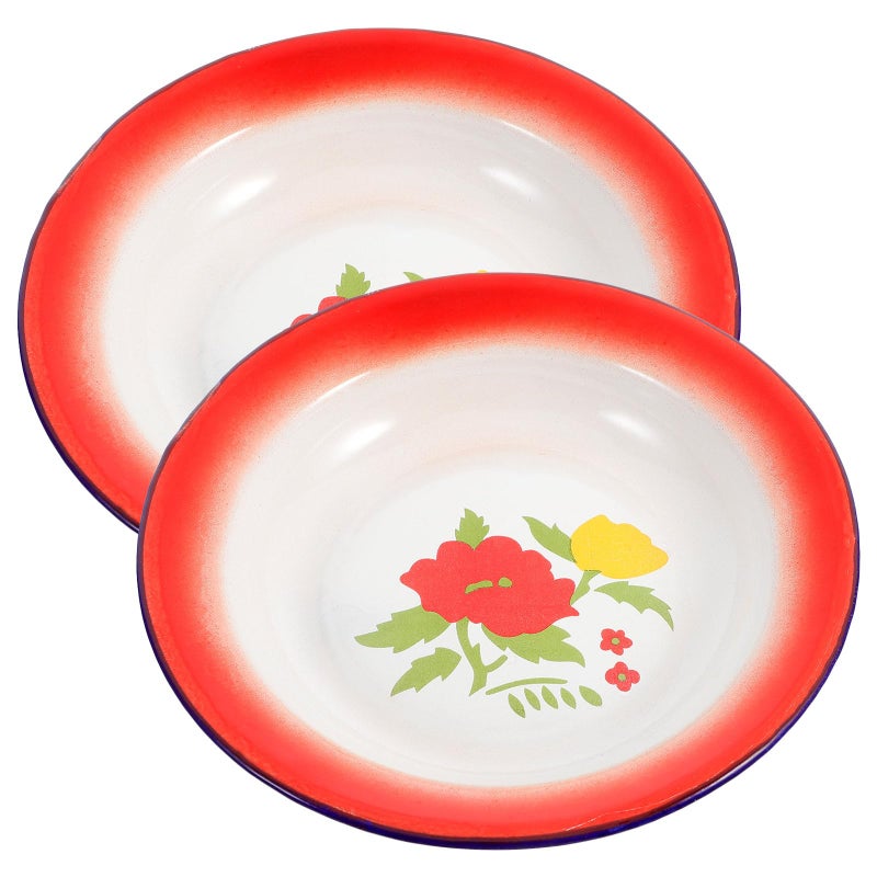 Vintage Floral Enamel Plates 18cm Retro Dinnerware Set 2 Pieces Kitchen Serving Tray - Image 2