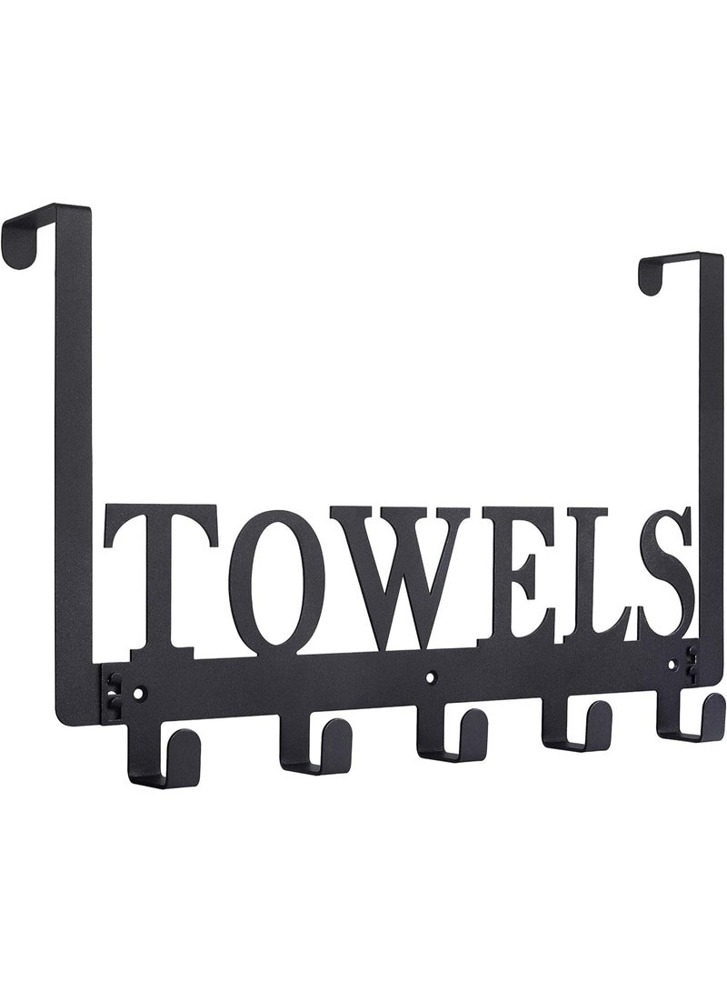 Soofam Over The Door Hooks, Towel Holder for Bathroom, Door Mount Towel Rack Towel Hooks for Bedroom Kitchen Pool Beach Towels Bathrobe Wall Mount Hang on The Door Cabinet Cupboard Metal Sandblasted (Black) - Image 1