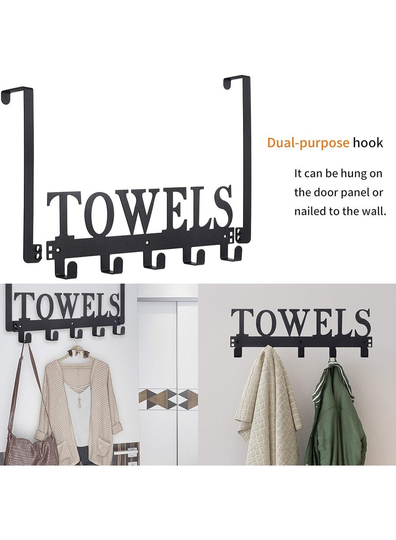 Soofam Over The Door Hooks, Towel Holder for Bathroom, Door Mount Towel Rack Towel Hooks for Bedroom Kitchen Pool Beach Towels Bathrobe Wall Mount Hang on The Door Cabinet Cupboard Metal Sandblasted (Black) - Image 3