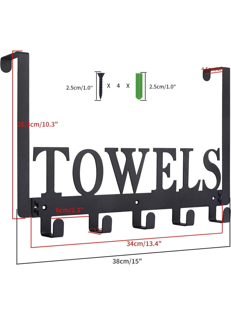 Soofam Over The Door Hooks, Towel Holder for Bathroom, Door Mount Towel Rack Towel Hooks for Bedroom Kitchen Pool Beach Towels Bathrobe Wall Mount Hang on The Door Cabinet Cupboard Metal Sandblasted (Black) - Image 2