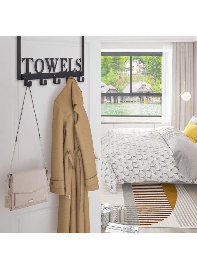 Soofam Over The Door Hooks, Towel Holder for Bathroom, Door Mount Towel Rack Towel Hooks for Bedroom Kitchen Pool Beach Towels Bathrobe Wall Mount Hang on The Door Cabinet Cupboard Metal Sandblasted (Black) - Image 5