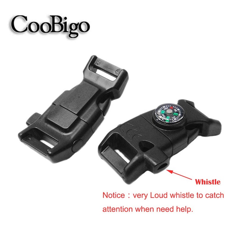CooBigo 12 قطعة حزمة ألوان مختلطة 5/8" كاشف بوصلة شرارة نار صفارة مشبك سوار بارا كورد بلاستيك للخارجية التخييم الطوارئ البقاء مجموعات السفر #FLC158-FWC(Mix-s) - Image 5