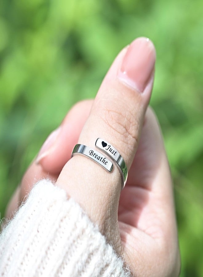 YLT Just Breathe Rings for Women, 925 Sterling Silver Hope Ring Adjustable Relief Anxiety Healing Ring Heart Inspirational Jewelry Gift (Just Breathe) - Image 3