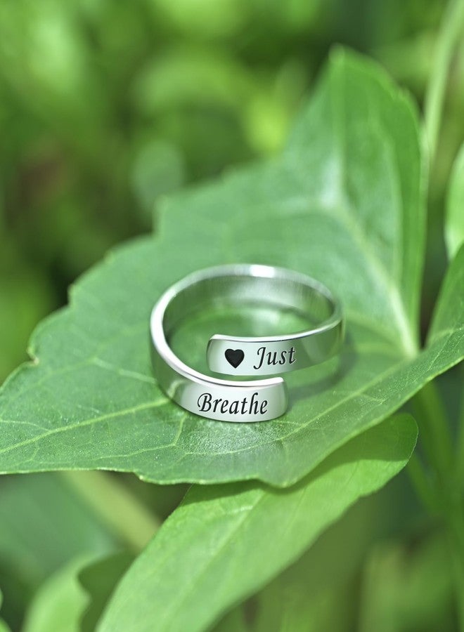 YLT Just Breathe Rings for Women, 925 Sterling Silver Hope Ring Adjustable Relief Anxiety Healing Ring Heart Inspirational Jewelry Gift (Just Breathe) - Image 2