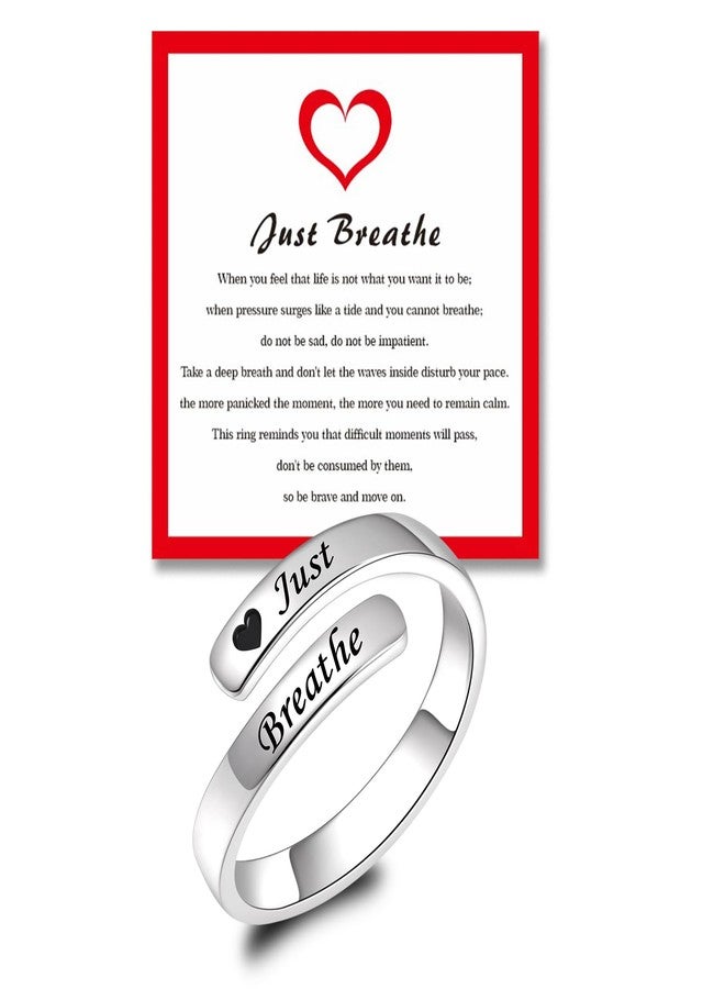 YLT Just Breathe Rings for Women, 925 Sterling Silver Hope Ring Adjustable Relief Anxiety Healing Ring Heart Inspirational Jewelry Gift (Just Breathe) - Image 1