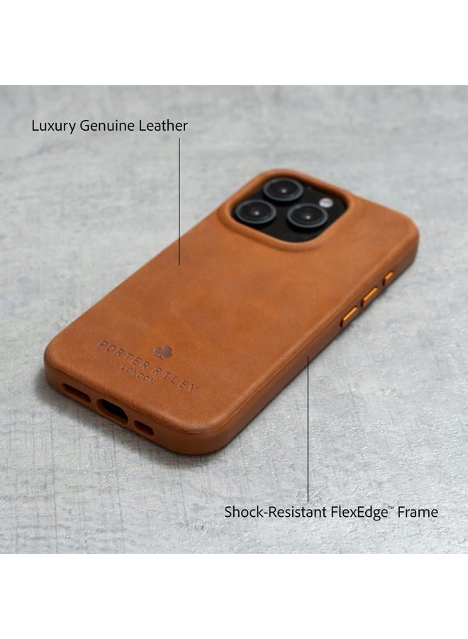 PORTER RILEY - Premium Leather Case compatible with iPhone 15 Pro - MagSafe Compatible, Slim Protective Bumper Cover (Tan) - Image 3