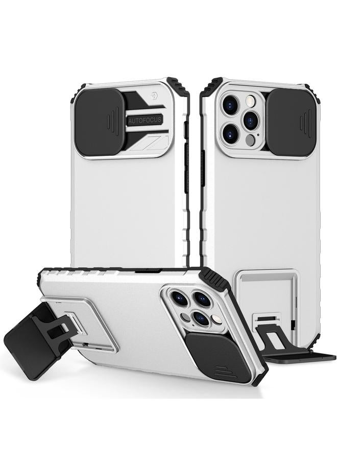 زبون جراب لهاتف iPhone 12 Pro مزود بحامل مجسم وغطاء منزلق للكاميرا - Image 1