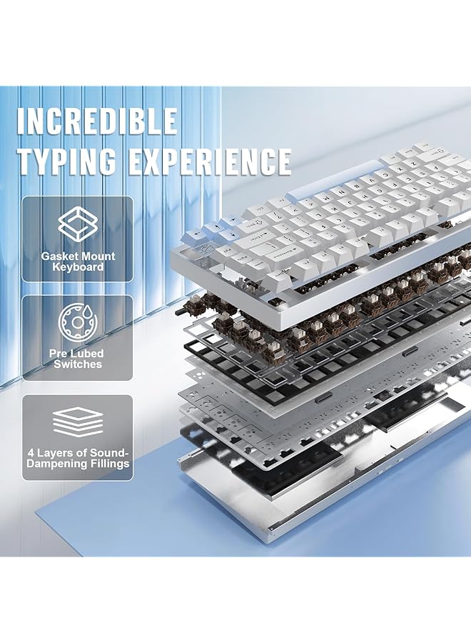 YUNZII Al75 Pro 75% Wireless Gaming Keyboard Bt/2.4G/Wired Aluminium Mechanical Keyboard With Pbt Keycaps Gasket Mounted Hot Swap Rgb Custom Keyboard For Mac/Win (Silver Cocoa Cream V2 Switch)  - Image 4