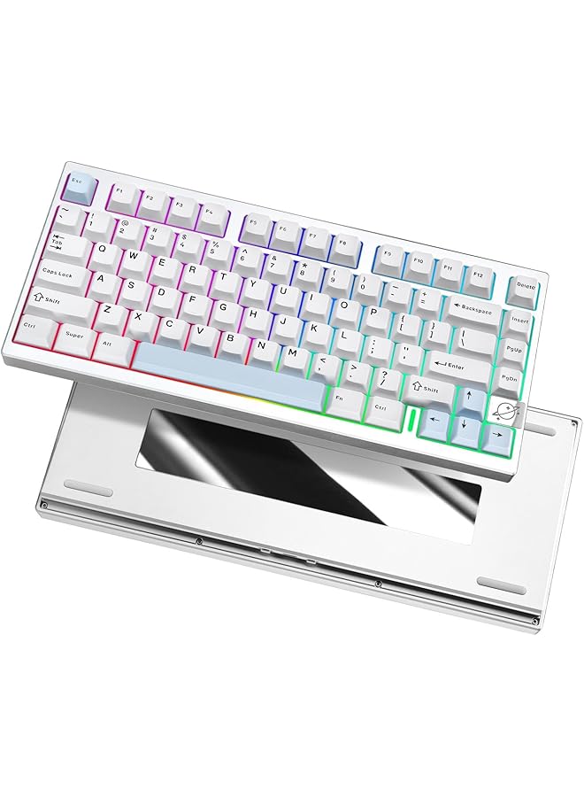 YUNZII Al75 Pro 75% Wireless Gaming Keyboard Bt/2.4G/Wired Aluminium Mechanical Keyboard With Pbt Keycaps Gasket Mounted Hot Swap Rgb Custom Keyboard For Mac/Win (Silver Cocoa Cream V2 Switch)  - Image 1