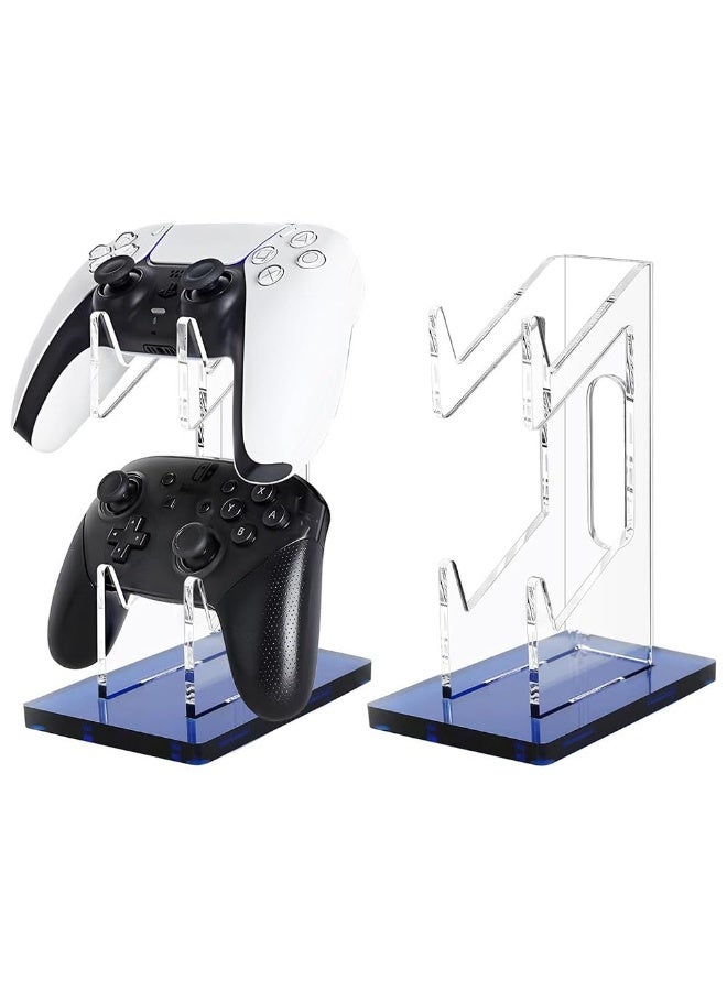 JZS Game Controller Holder 2 Tiers,Controller Stand Headphone Holder,Acrylic Clear Controller Display Stand Compatible with Nintendo Switch Xbox PS5 PS4,Desk Mounts for Controller,Blue Base - Image 1
