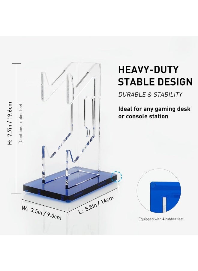 JZS Game Controller Holder 2 Tiers,Controller Stand Headphone Holder,Acrylic Clear Controller Display Stand Compatible with Nintendo Switch Xbox PS5 PS4,Desk Mounts for Controller,Blue Base - Image 2