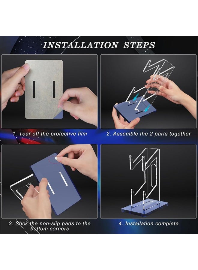 JZS Game Controller Holder 2 Tiers,Controller Stand Headphone Holder,Acrylic Clear Controller Display Stand Compatible with Nintendo Switch Xbox PS5 PS4,Desk Mounts for Controller,Blue Base - Image 5