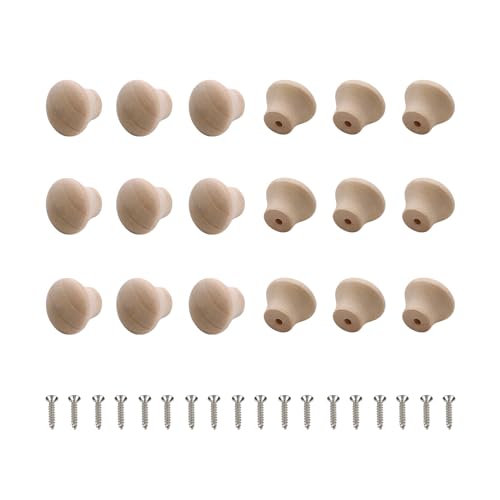 Oedema Wood Unfinished Cabinet Knobs Mini Wooden Drawer Handle Furniture Door Pull Knobs 0.69"×0.55", 20PCS with Screws - Image 1