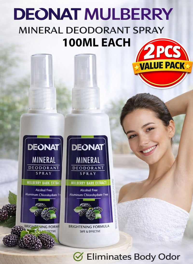 DEONAT Pack of 2 DEONAT Mulberry Mineral Deodorant Spray 100ml Alcohol Free Brightening Underarm Spray Natural Mineral Salt Odor Protection Non Sticky Non Staining Daily Use Deodorant for Men & Women - Image 1