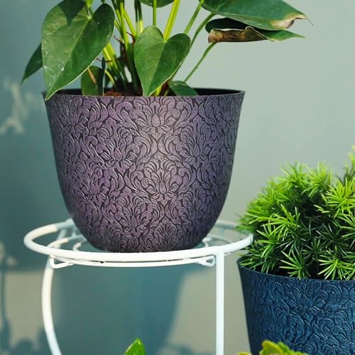 Worth Garden Plastic Round 8" Plant Pots for Indoor Plants - Set of 6 Multicolor Small Flower Pots W/Drainage Hole and Rubber Plug - Home Christmas Decorative planters Retro Floral Pattern - Image 4