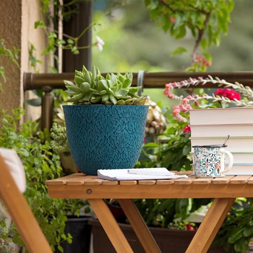 Worth Garden Plastic Round 8" Plant Pots for Indoor Plants - Set of 6 Multicolor Small Flower Pots W/Drainage Hole and Rubber Plug - Home Christmas Decorative planters Retro Floral Pattern - Image 2