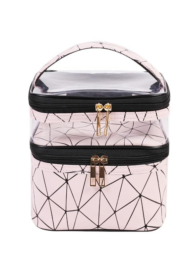 FITINI Makeup Bags Double Layer Travel Storage Cosmetic Cases Make-up Organizer Toiletry Bags Water-resistant for Women Makeup Brush Bag,Blush Pink - Image 1