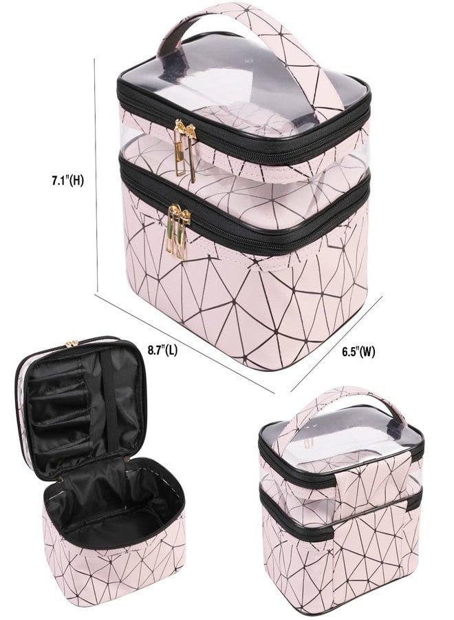 FITINI Makeup Bags Double Layer Travel Storage Cosmetic Cases Make-up Organizer Toiletry Bags Water-resistant for Women Makeup Brush Bag,Blush Pink - Image 2