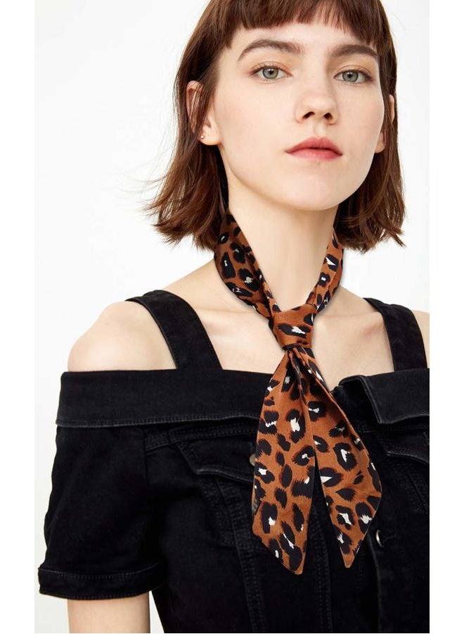 GERINLY Leopard Neck Tie Chic Skinny Scarf Hairband Stylish Purse Scarf Leopard Accessory (Brown) - Image 2