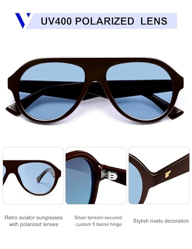 VANLINKER Retro Aviator Polarized Sunglasses for Men Women Trendy 70s Vintage Plastic Frame Sun Glasses VL9750,Blue - Image 4