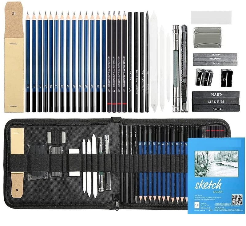 Corslet 39 Pack Graphite Drawing Pencils and Sketch Set, Professional Art Drawing Kit with Bag, Supplies Includes Charcoal Pencils, Graphite Pencils, Sticks, Sharpeners, Erasers and Paper Pad Notebook - Image 1