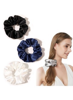 Ru syanl Silk Scrunchy for Girls Women Cute Hairties For Thick Curl Hair No Crease Hair Accessories Soft Ropes Ponytail Holder No Hurt Your Hair (White Black Navy Gray)  - Image 1