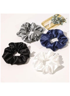 Ru syanl Silk Scrunchy for Girls Women Cute Hairties For Thick Curl Hair No Crease Hair Accessories Soft Ropes Ponytail Holder No Hurt Your Hair (White Black Navy Gray)  - Image 3