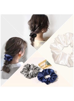 Ru syanl Silk Scrunchy for Girls Women Cute Hairties For Thick Curl Hair No Crease Hair Accessories Soft Ropes Ponytail Holder No Hurt Your Hair (White Black Navy Gray)  - Image 2