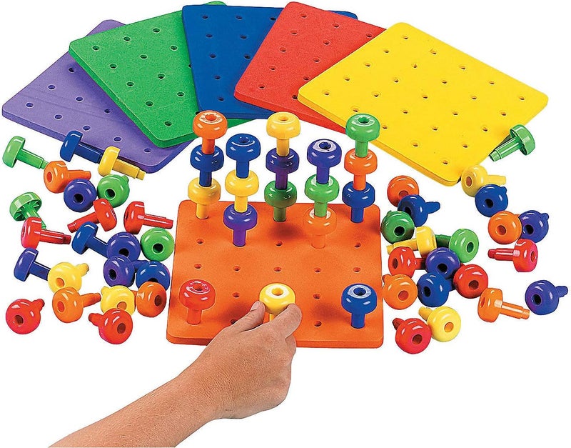 Fun Express Stack It Peg Game with Board Occupational Therapy for Autism, (1 Board and 30 Pegs) - Image 1