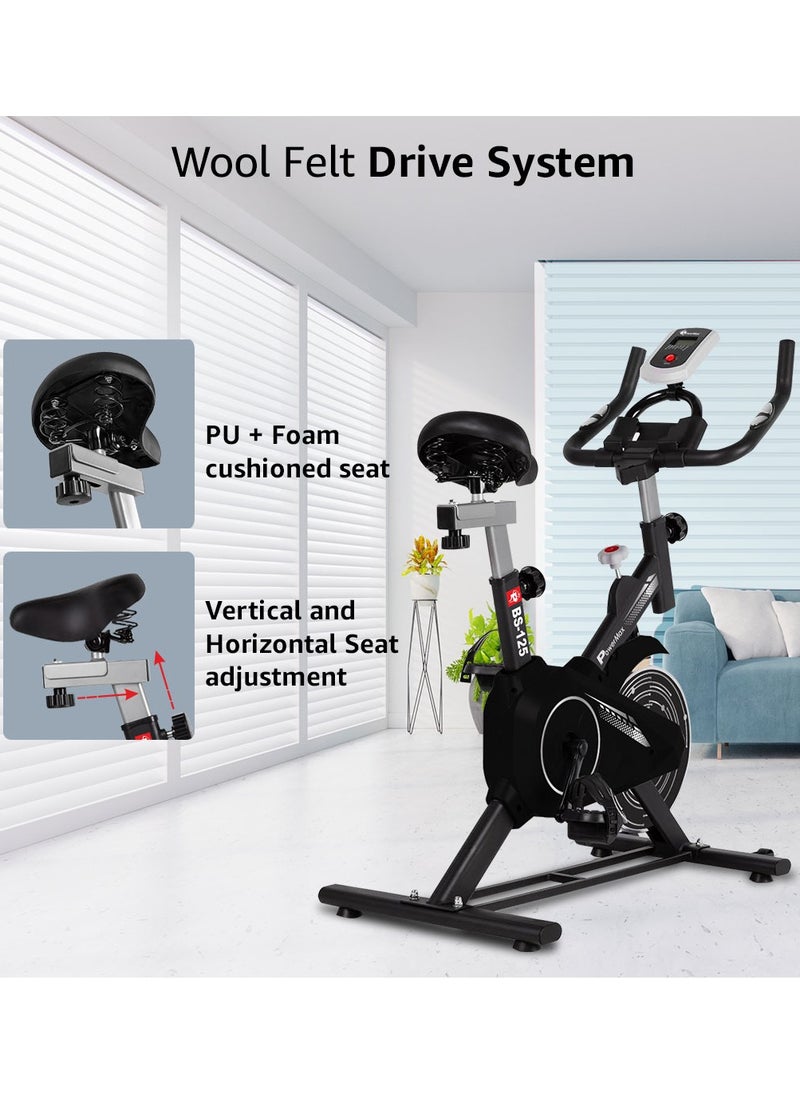 PowerMax Fitness PowerMax Fitness BS-125 Spin Exercise Bike for Home use, 16mm 6Kg Flywheel, Max User Weight 130kg, LCD Display, 2pc Crank, Heart rate sensor, Knob braking, Adjustable foot strap and seat, iPad holder  - Image 5