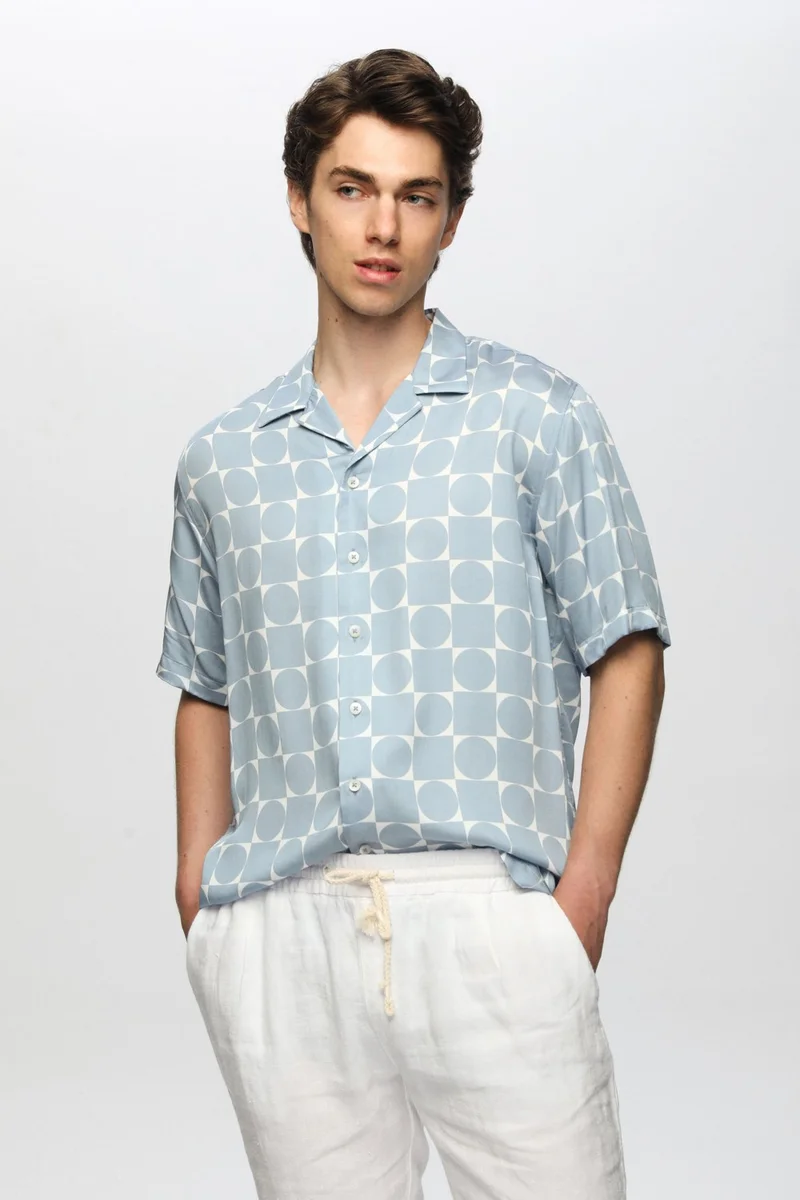 Tween Relaxed Fit Blue Printed Viscose Shirt 2TC02AP120930