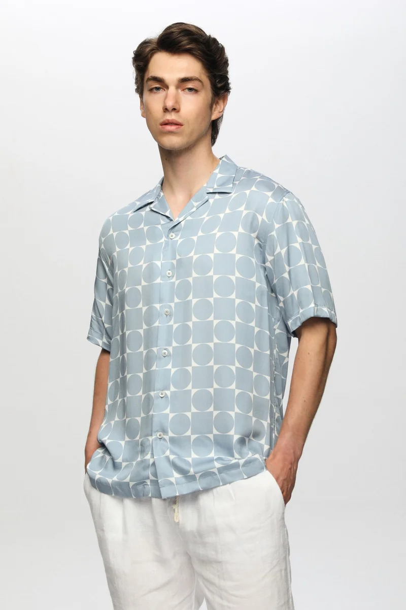 Tween Relaxed Fit Blue Printed Viscose Shirt 2TC02AP120930
