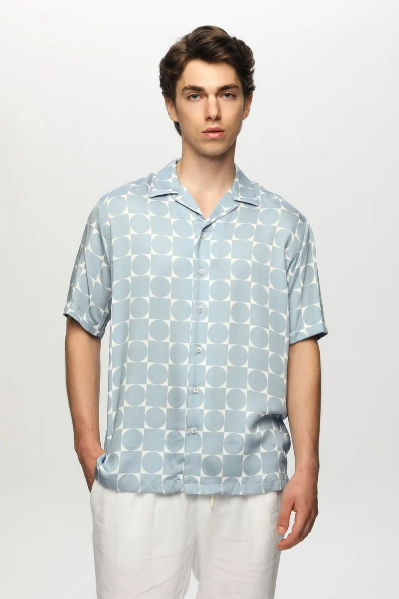 Tween Relaxed Fit Blue Printed Viscose Shirt 2TC02AP120930