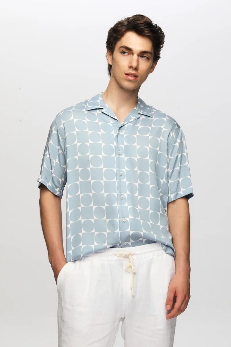 Tween Relaxed Fit Blue Printed Viscose Shirt 2TC02AP120930
