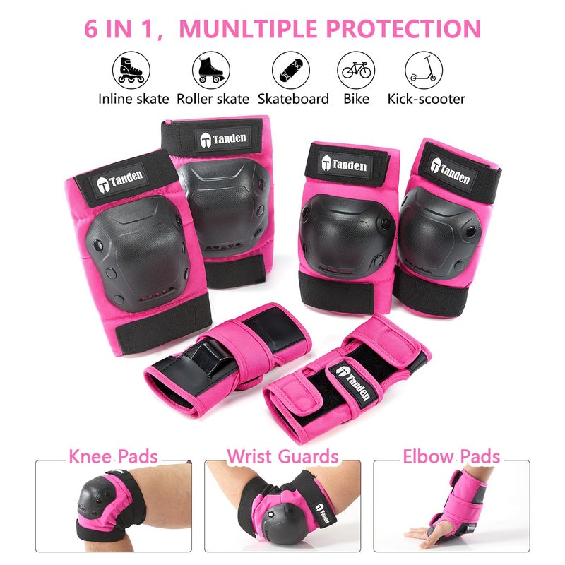 Tanden Skateboard Protective Gear Youth Knee And Elbow Pads Set  Wrist Guards For Roller Skating And Skateboarding - Pink - Image 2