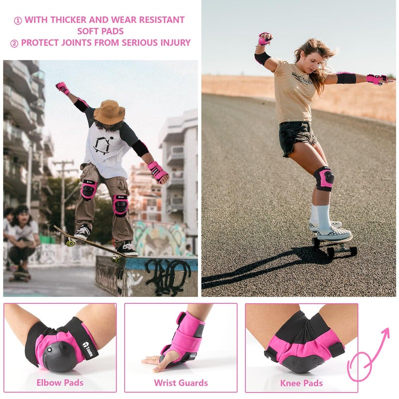Tanden Skateboard Protective Gear Youth Knee And Elbow Pads Set  Wrist Guards For Roller Skating And Skateboarding - Pink - Image 4
