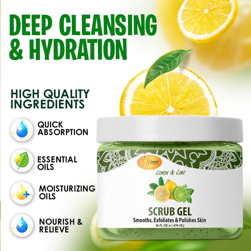SPA REDI Exfoliating Scrub Pumice Gel Lemon Lime 16 Oz Manicure Pedicure and Body Exfoliator Infused with Hyaluronic Acid Amino Acids Panthenol and Comfrey Extract - Image 5