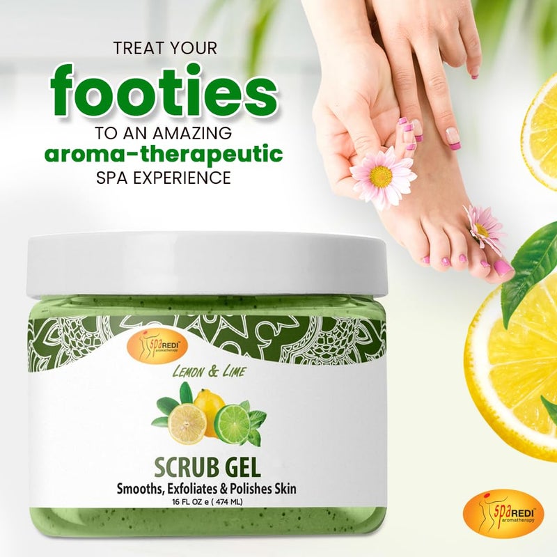 SPA REDI Exfoliating Scrub Pumice Gel Lemon Lime 16 Oz Manicure Pedicure and Body Exfoliator Infused with Hyaluronic Acid Amino Acids Panthenol and Comfrey Extract - Image 4