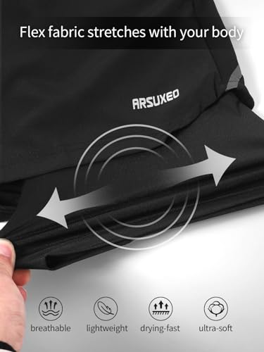 ARSUXEO Men's 2 in 1 Active Running Shorts with 2 Zipper and 1 Phone Pockets Black Large - Image 5