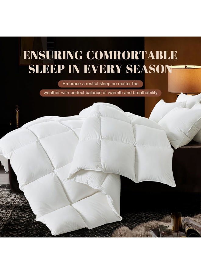 WhatsBedding لحاف من القطن 100% مع حشوة من ريش الأوز والبط، مضاد للحساسية. لحاف لجميع الفصول أو لحاف مستقل (مقاس توأم) - Image 2