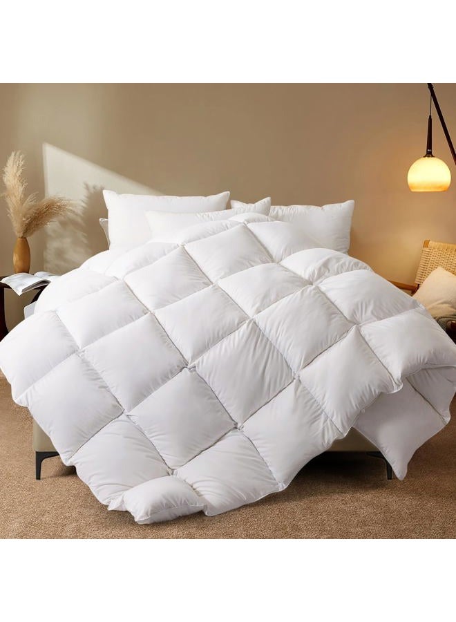 WhatsBedding لحاف من القطن 100% مع حشوة من ريش الأوز والبط، مضاد للحساسية. لحاف لجميع الفصول أو لحاف مستقل (مقاس توأم) - Image 1