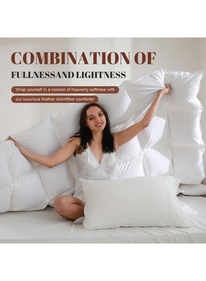 WhatsBedding لحاف من القطن 100% مع حشوة من ريش الأوز والبط، مضاد للحساسية. لحاف لجميع الفصول أو لحاف مستقل (مقاس توأم) - Image 4