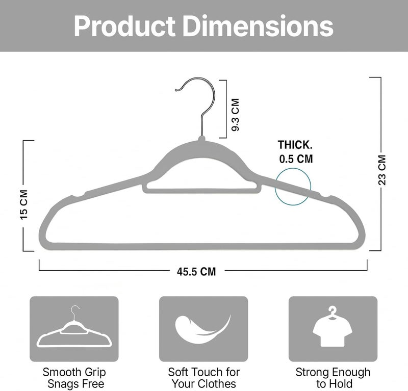 MOONCEE Premium Velvet Hangers - Non-Slip & Durable Clothes Hangers - 360° Swivel Hook Heavy Duty Coat Hangers, Space Saving Suits, Pants Hangers for Closet, Garment Shops, Hotels (Ash Grey, 30-Pack) - Image 4