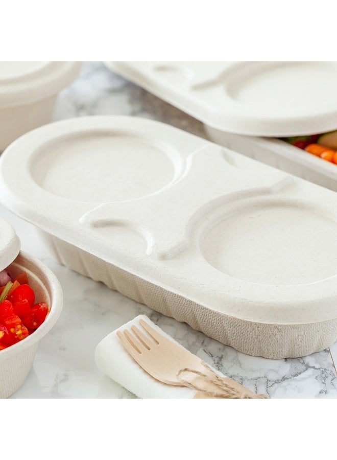 Restaurantware LIDS ONLY: Pulp Tek 9.8 x 4.9 Inch Lids For Take Out Containers, 100 Disposable Lids For Food Containers - Oval, Bagasse Lids For Food Containers, Containers Sold Separately - Image 2