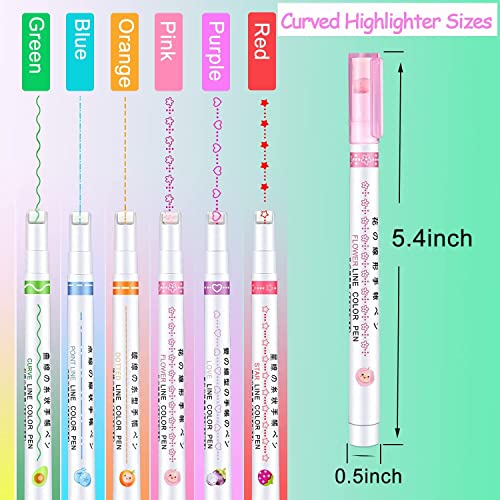 Parshya Curved Roller Highlighter Pens Set – 6 Colors & 6 Pattern Line Markers for Notes, Journaling, Scrapbooking, Kids Drawing | Smooth Cute Decorative Highlighter Pens for School & Office - Image 3