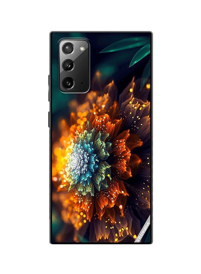 VR CREATIVE Protective Case Cover For Samsung Galaxy Note20 5G Orange And Blue Glowing Fractual Flower Design Multicolour - Image 1